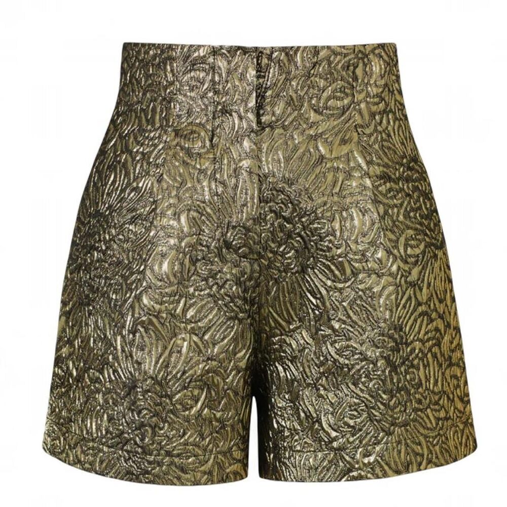 Gold Metallic Floral Jacquard High Waisted Shorts Women’s XS